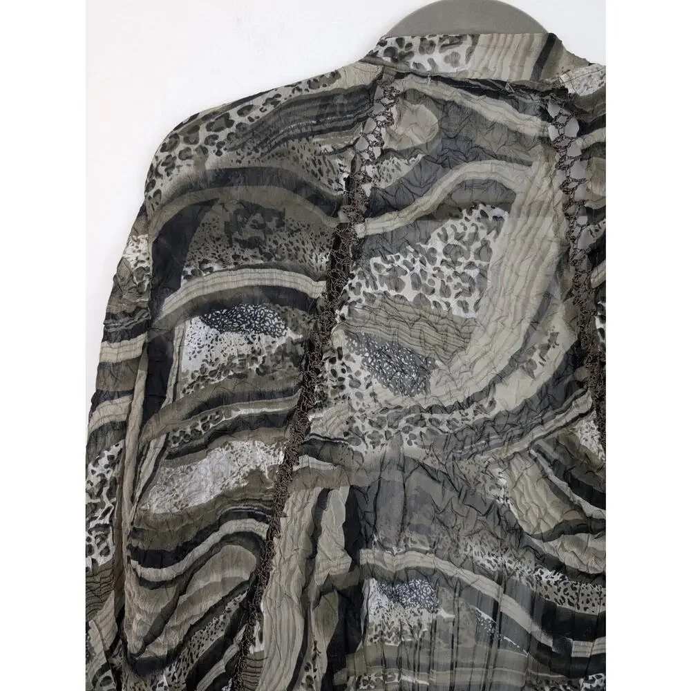 Alberto Makali Cardigan Crinkle Open Front Lace Mixed Animal Print Black Size M - Picture 6 of 10